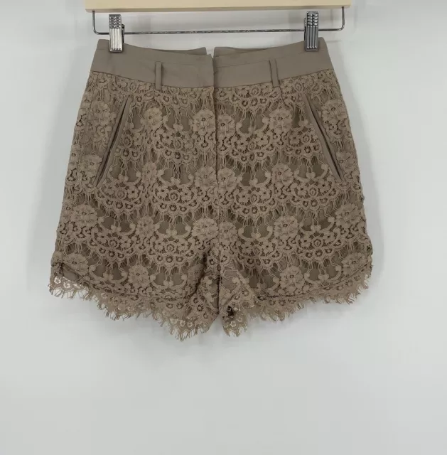 The Kooples Womens Taupe Cotton Blend Lace High Waisted Shorts w Pockets Sz 34