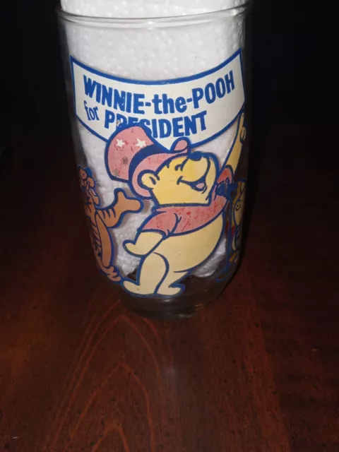 Winnie the Pooh For President Glass Cup Walt Disney Tigger Piglet Vintage Sears