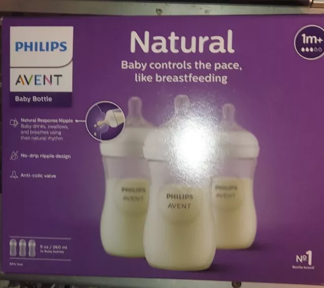 Philips Avent Natural Baby Bottle Natural Response Nipple, Clear, 9oz, 3pk, 1M