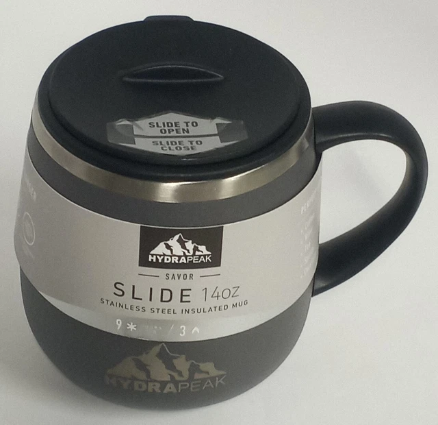 Hydrapeak Slide travel mug 14oz Stainless Steel insulated Hot/Cold Graphite gray