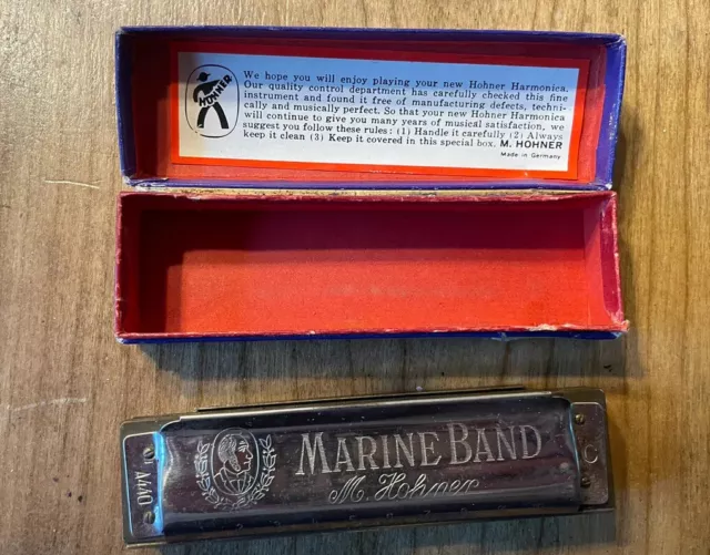 Vintage M. Hohner Marine Band Harmonica No 1896 in Original Box Key of C Germany