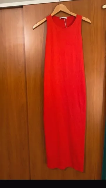 Red/Orange Zara Bodycon Midi Dress Size L 12 - Hardly Worn