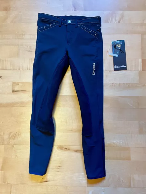 CAVALLO Softshell-Reithose Kinder, Gr. 140, blau mit Strass-Steinen, Vollbesatz,