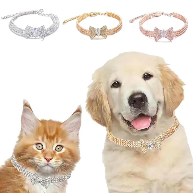 Pearl Bow Tie Rhinestone Diamante Dog Collar Bling Cat Puppy Small Pet UK