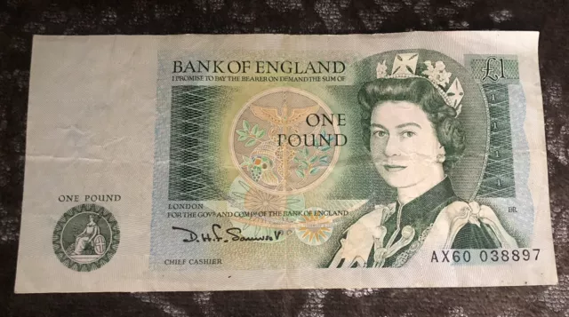 Bank Of England Queen Elizabeth One Pound Note.