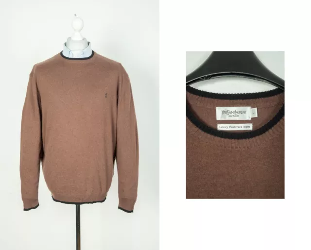 Vintage Men's Yves Saint Laurent YSL Brown Sweater Jumper Size L