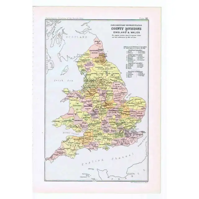 ENGLAND/WALES Parliamentary Representation - Antique Map 1904 by Bartholomew