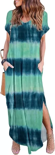 HUSKARY Womens Summer Maxi Dress Casual Loose Pockets Long Dress, Tie Dye,