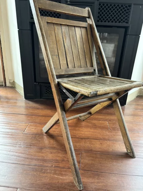 Antique VTG  Folding Wooden Chair Bench Church Theater Train Station lot of 2