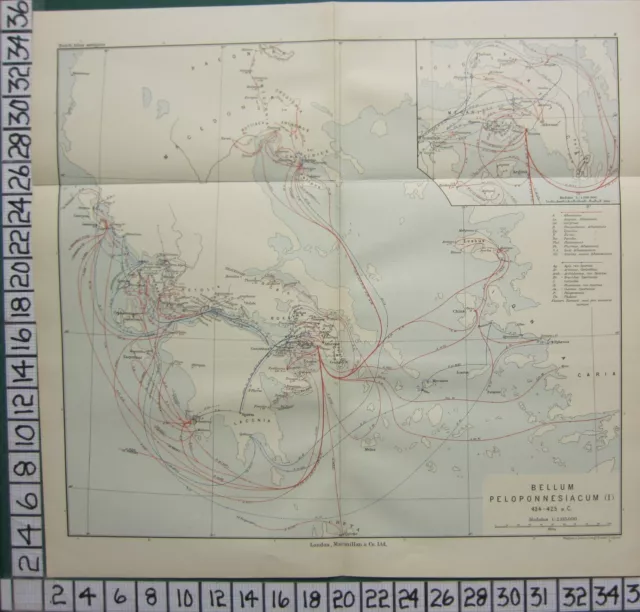 Historische Landkarte Kampf Plan + Text ~ Peloponnesian Krieg Greece Athen 434 -