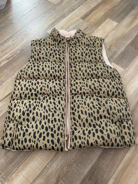 J. Crew Crewcuts Girls Primaloft Puffer Vest Reversible Leopard XL 12 14 New