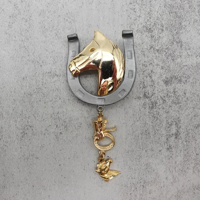 Ultra Craft Brooch Pin Silver Gold Tone Equestrian Horse 3 inch Costume Jewelry