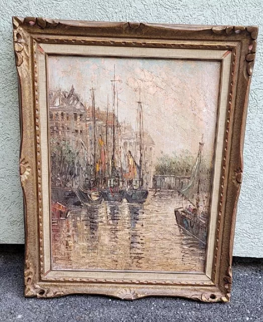 Tableau Ancien Marine Huile Sur Toile Marouflée Sur Panneau Signé A Identifier