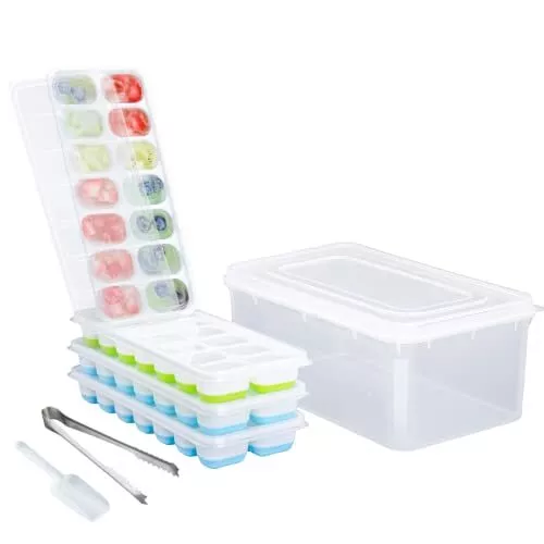JIAYOUBAO Ice Cube Trays for Freezer Silicone Ice Cube Tray with Lid and Bin ...