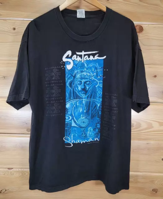 Vintage Santana Shaman T Shirt Men Size XXL Tour Concert Black Fade Double Sided