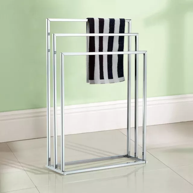 3 Tier Towel Holder Floor Standing Bathroom Storage Rack Rail Hanger Chrome Unit