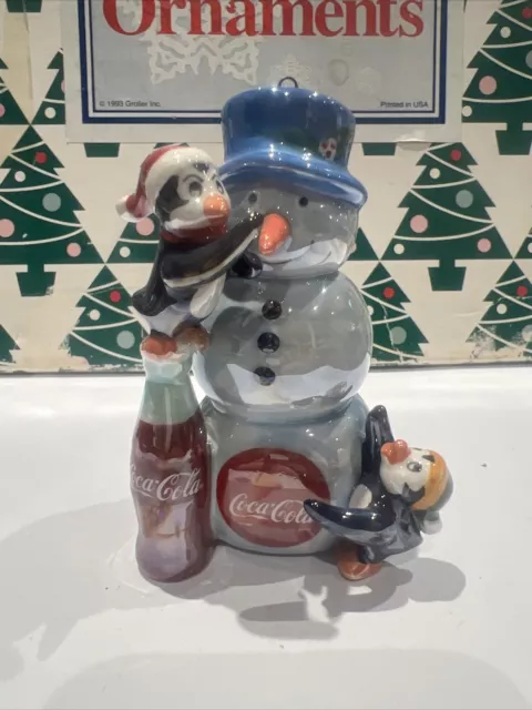 Coca-Cola Marca Perlescente Porcellana Pinguini Albero di Natale Ornamento Nib