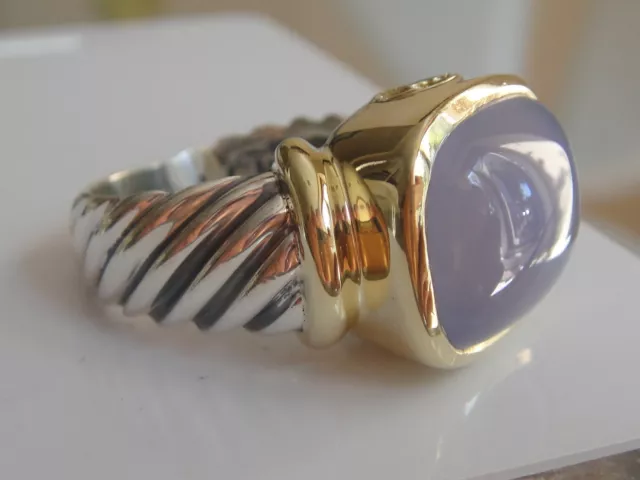 $1100 David Yurman 14/K,Ss Blue Chalcedony Large Noblesse Ring