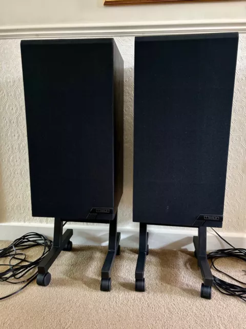 VINTAGE MISSION 762i Hi Fi SPEAKERS - FULLY WORKING - VGC. PLUS WHEELED STANDS