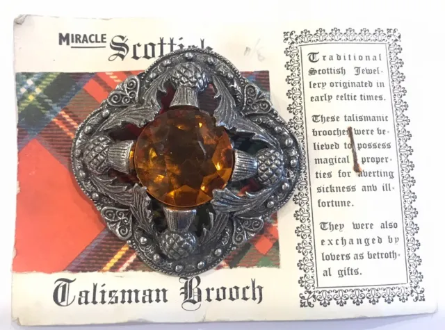 Vintage Scottish Miracle Talisman Brooch Large Size On Original Card