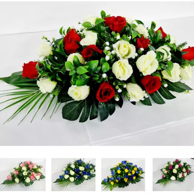 Artificial Silk Funeral Flower Casket Topper Wreath Coffin Spray Tribute Dad Mum