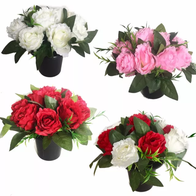 Red Pink & White Crushed Rose Crem Pots, Grave Flowers Vase Memorial Tribute