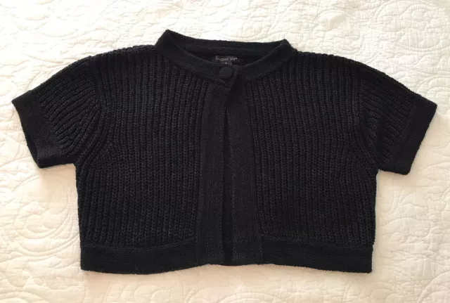 August Silk Sz M Black Shrug Short Cardigan Short Sleeve Sweater Acrylic/ Nylon