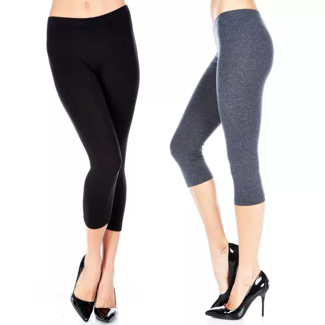 Cotton Spandex Capri Yoga Leggings Women Size S - 5XL 30 Colors