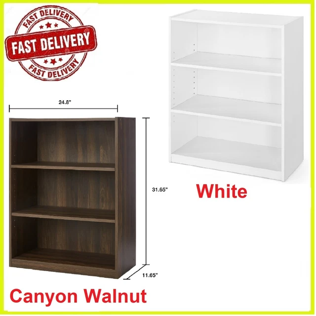 3 SHELF WOOD Bookcase Wide Storage Display Bookshelf Adjustable