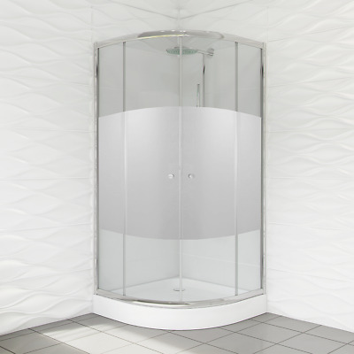 Dusche Duschkabine Viertelkreis Milchglas Glas 90x90 x 184 cm R55 Silikon GRATIS