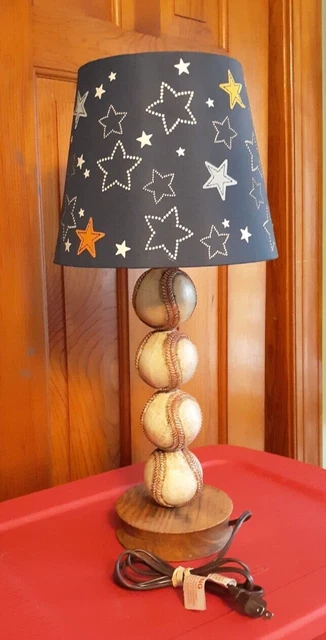 Stacked Baseball Table Lamp All-stars Sports Decor  22” Tall Faux Baseballs