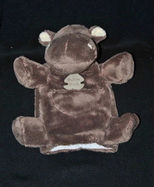 Peluche doudou marionnette hippopotame HISTOIRE D'OURS brun marron poche NEUF