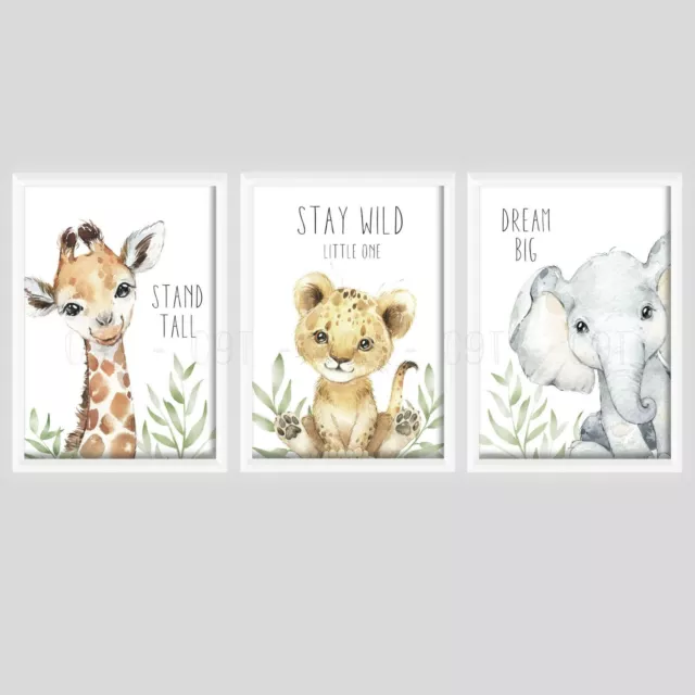 Boys Safari Jungle Zoo Animal Personalised PRINTS ONLY A4 Green Nursery Room