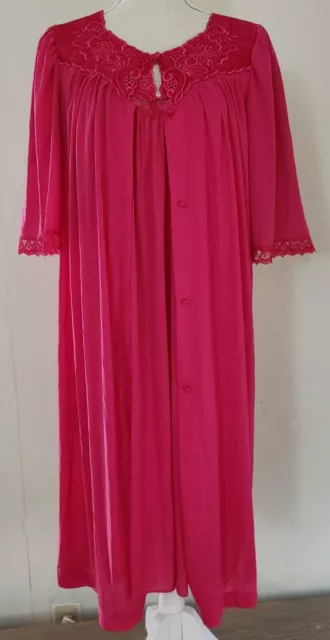 Vintage Lorraine Nightgown Robe Set Peignoir Hot Pink Gown Set sz Small Made USA