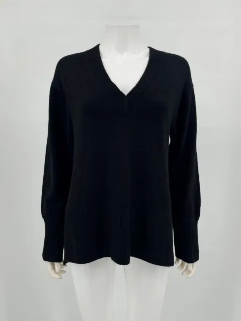 Vince Sweater Black Cashmere Rib Trim V-Neck Tunic Women's Sz XXS NEW NWT N130