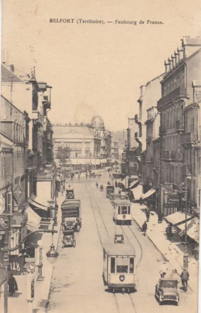 Carte postale ancienne TERRITOIRE DE BELFORT BELFORT faubourg de France tramway