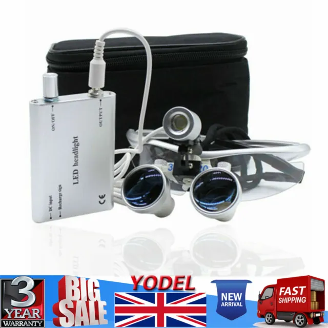 Dental Surgical Binocular Loupes 3.5X Optical Glass With LED Light Lamp Silver