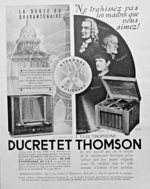 Publicité De Presse 1937 Électrophone Ducretet Thomson