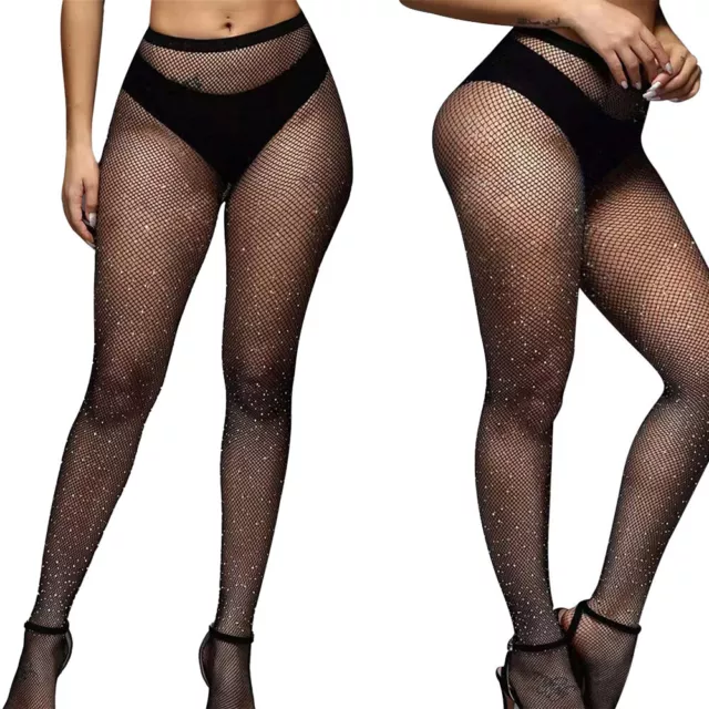 Womens Sexy Sparkle Thigh High Waist Pantyhose Fishnet Stocking Tights Plus Size