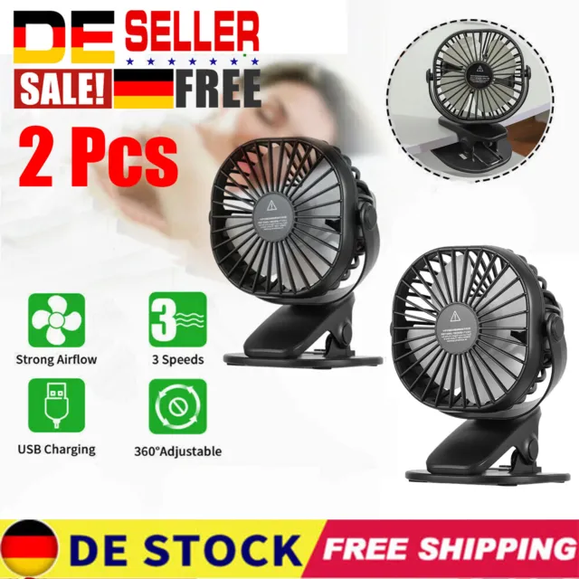 2pcs USB Tischventilator Mini Clip Fan mit Batterie Tisch Lüfter Ventilator DHL