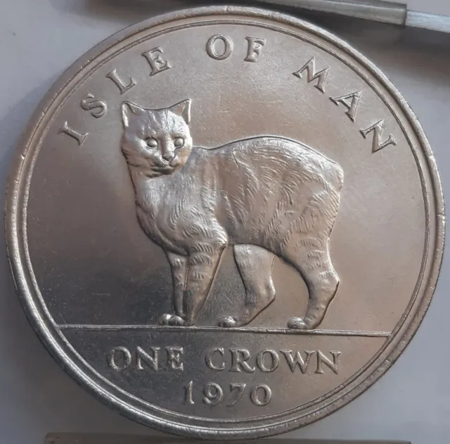Isle of Man 1 Crown 1970 KM#18 Copper-Nickel Commemorative Manx Cat (3853)