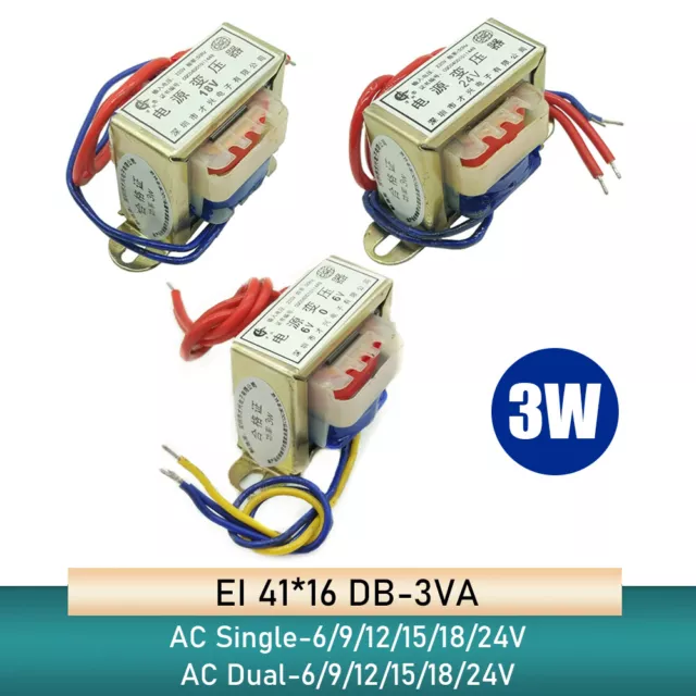 EI41 3W DB-3VA Power Transformer 220V to 6/9/12/15/18/24V Output AC Single/Dual