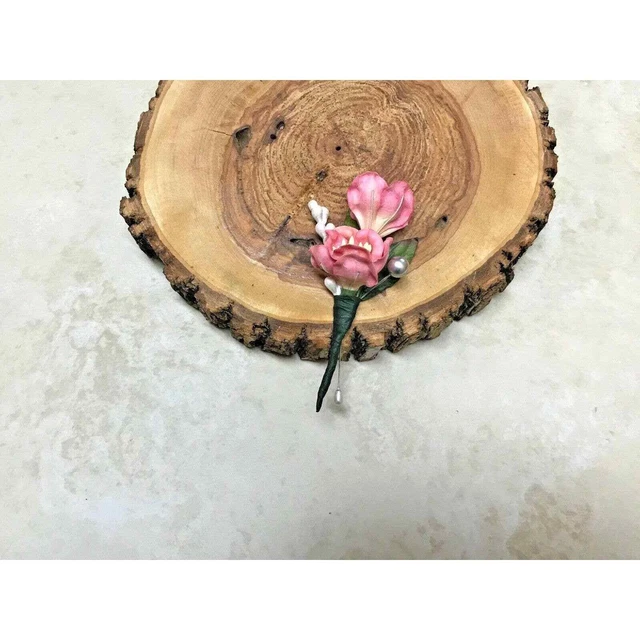 Real Touch 5" Boutonniere Vintage Pink 2 Flower Groom Best Man Prom Formal Gift