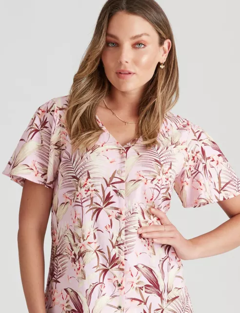 ROCKMANS - Womens Summer Tops - Pink Blouse / Shirt - Linen - Floral - Casual