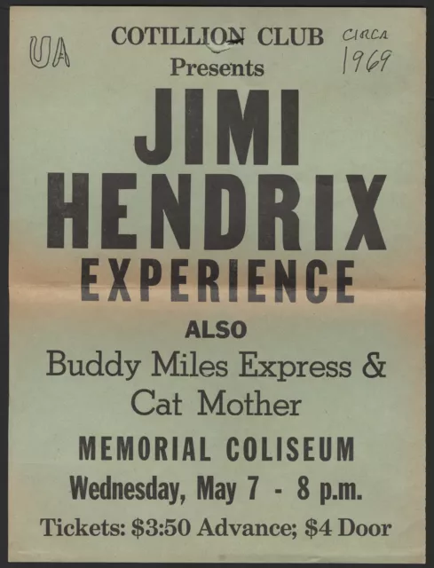 JIMI HENDRIX EXPERIENCE Mini-Poster / Handbill - Tuscaloosa Alabama 1969 reprint