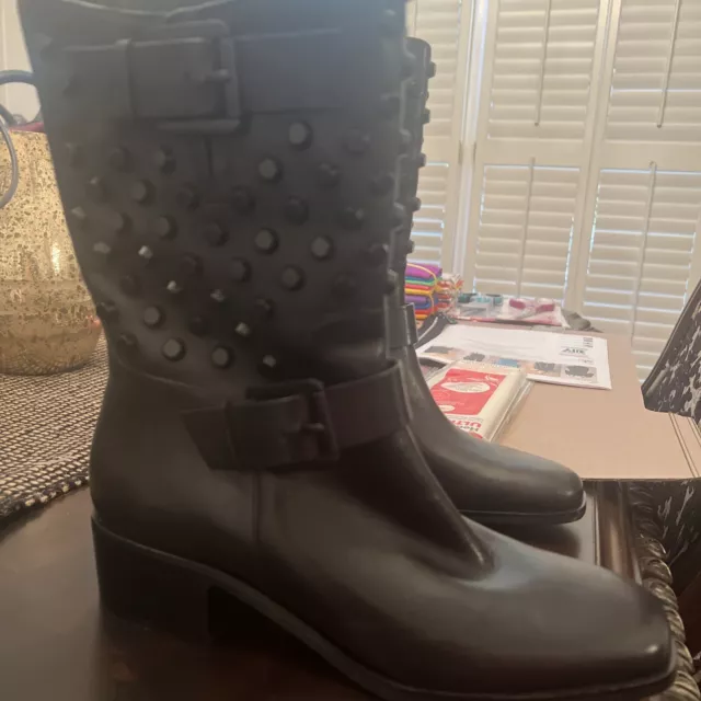 MICHAEL by Michael Kors Bryn Black Leather Studded Moto Biker Sexy  Boots Sz 7.5