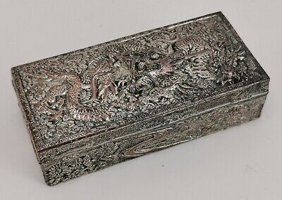 Vtg 1920s Antique Japanese Taisho Period Silver Gilt Dragon Antimony Trinket Box