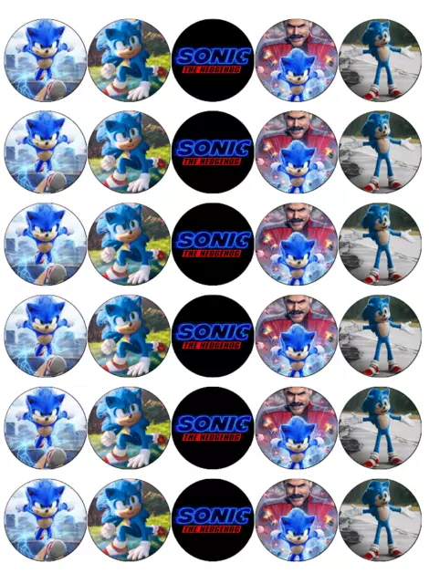24x PRECUT SONIC THE HEDGEHOG RICE/WAFER PAPER CUP CAKE TOPPERS