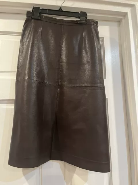 Max Mara Leather Skirt, Chocolate Brown, Size 42