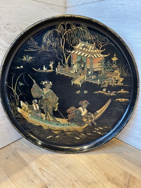 ANCIENNE BOÎTE EN papier mâché décor chinois époque Napoléon III EUR 30
